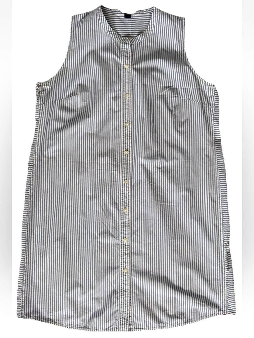 J. Crew Collection Blue & White Striped Poplin Shirtdress Sleeveless Size XL